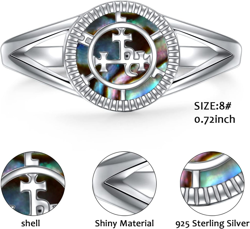 DAOCHONG Sigil of Lilith Abalone Shell Statement Ring S925 Sterling Silver Sigil of Lilith Statement Ring Gifts for Women Men