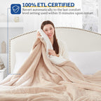 Sealy Electric Blanket Queen Size, Flannel & Sherpa Heated Blanket with 10 Heat Setting & 1-12 Hour Auto Shut Off, Fast Heating Blanket, Machine Washable, Beige, 84 x 90 Inch