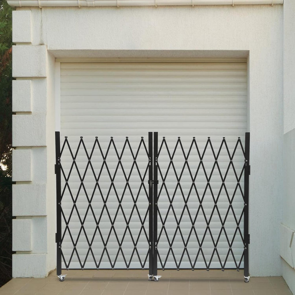 Double Folding Security Door, 5.25' H x 9.84' W Wall Mounted Scissor Gate - Iron & Aluminum Alloy Accordion Gate with 360 Rolling Barricade