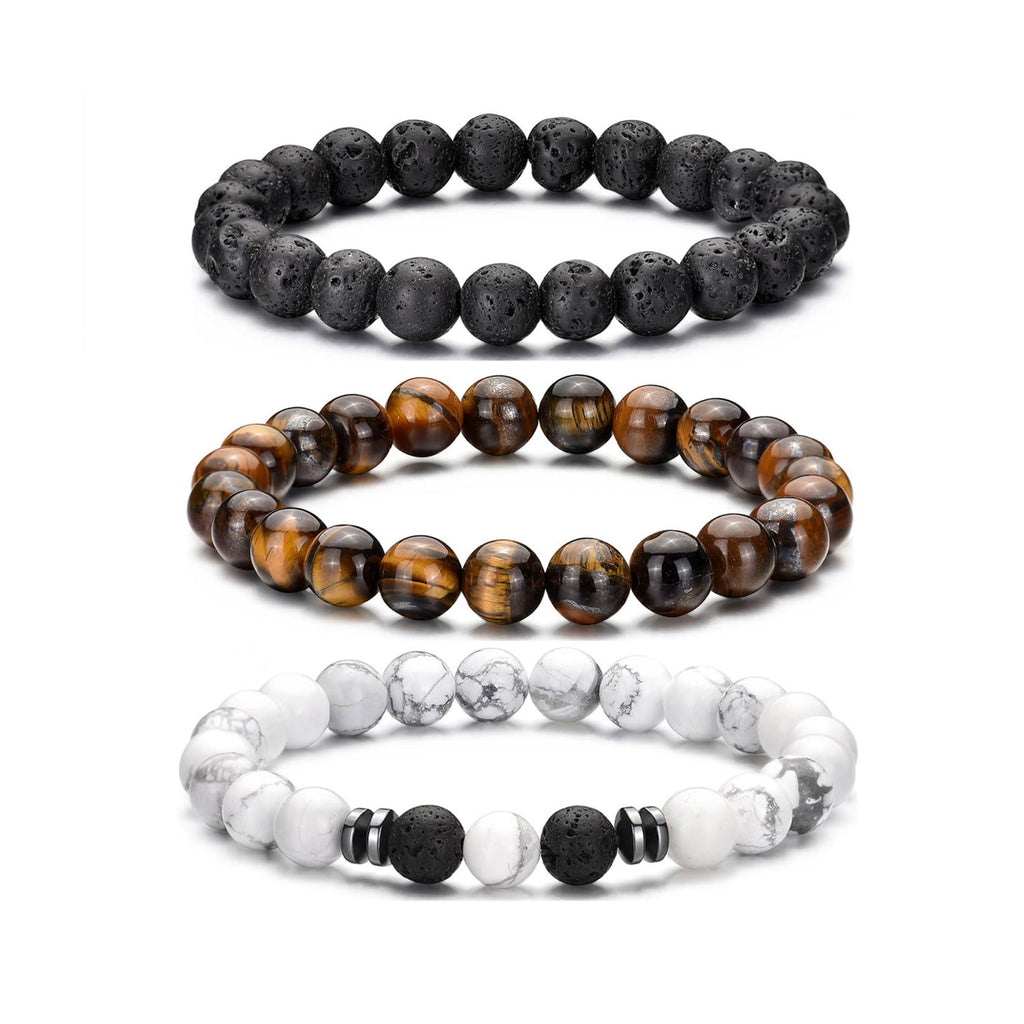 RANKEEF Tiger Eye Bracelet For Men 8MM Natural Stone Stretch Adjustable Black Crystal Beaded Bracelet for Men Women Gifts