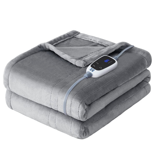 SEALY Electric Blanket Throw, Flannel Heated Blanket with 6 Heat Settings & 2-10 Hours Auto Shut Off, Fast Heating & Machine Washable for Home Office Use, 50x60 Inch, Light Grey