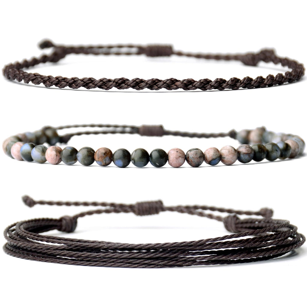 Handmade Natural Stone Beaded Healing Bracelet Gift for Men Adjustable Rope String Bracelet (Lava Rock, Adjustable)