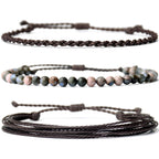 Handmade Natural Stone Beaded Healing Bracelet Gift for Men Adjustable Rope String Bracelet (Lava Rock, Adjustable)