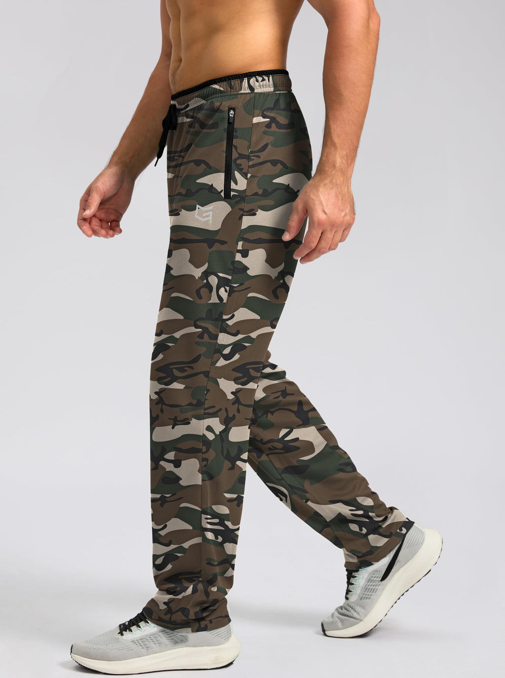 G Gradual Men's Sweatpants Mesh Lightweight with Zip Pockets Breathable Quick Dry Athletic Pants for Workout Running (Green Camo, Small)