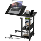 Hadulcet C Shaped Side Table Adjustable, Height Adjustable C Table with Wheels and Storage Shelves for Couch Bed Recliner Dark Grey