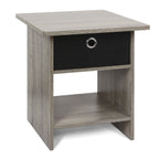 Furinno Andrey Set of 2 End Table / Side Table / Night Stand / Bedside Table with Bin Drawer, French Oak Grey