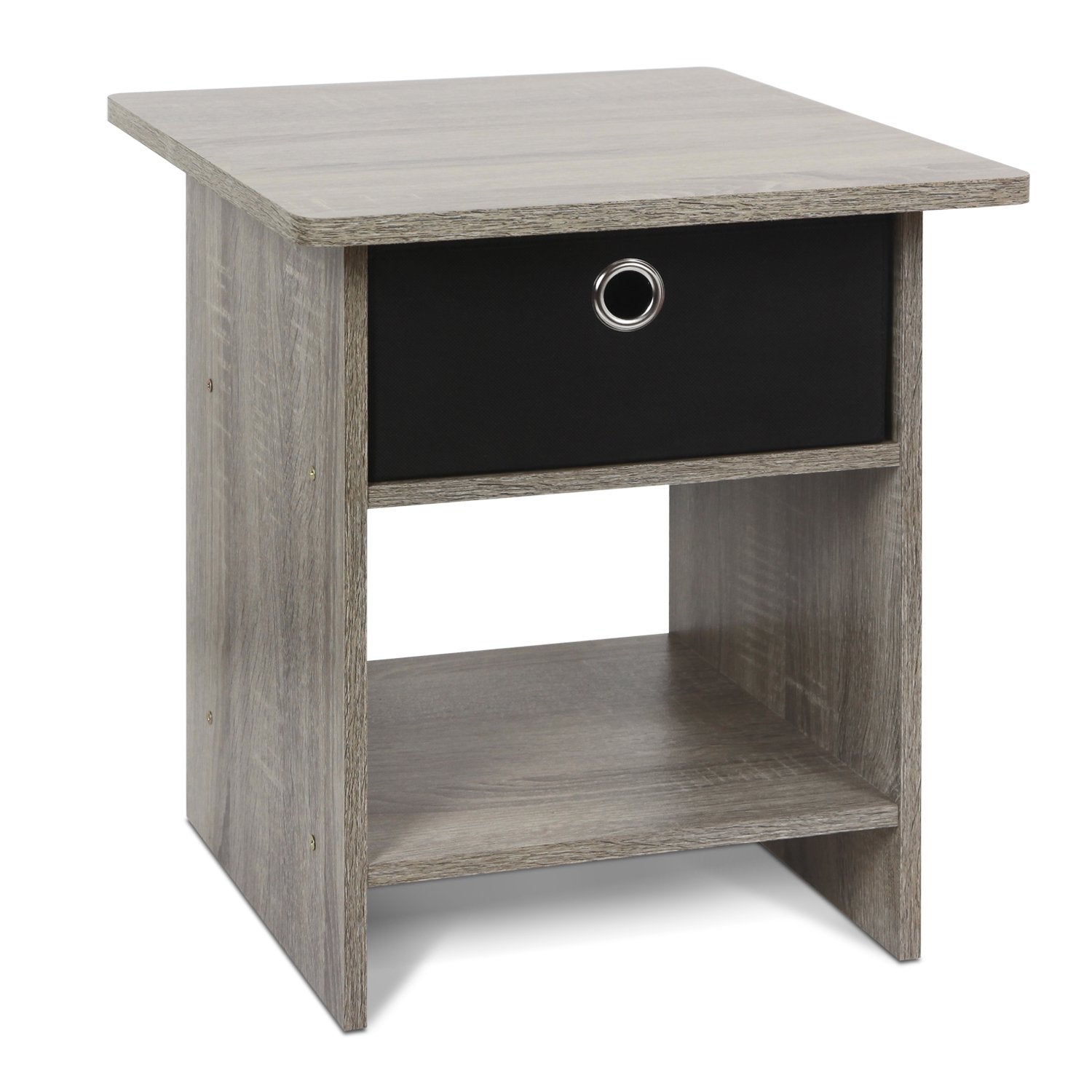 Furinno Andrey Set of 2 End Table / Side Table / Night Stand / Bedside Table with Bin Drawer, French Oak Grey
