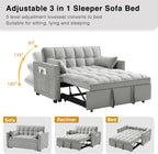 3 in 1 Convertible Sleeper Sofa Bed, Futon Couches for Living Room with Side Pocket | Adjustable Backrest | Velvet Fabric | Pull Out Couch | Small Loveseat | Sectional Sofa Bed(Grey)