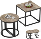 GreenForest Coffee Table Oval 3pcs Set, Modern Living Room Table with 2 End Tables, Small Center Table with Metal Frame for Home Apartment, Gray Wash