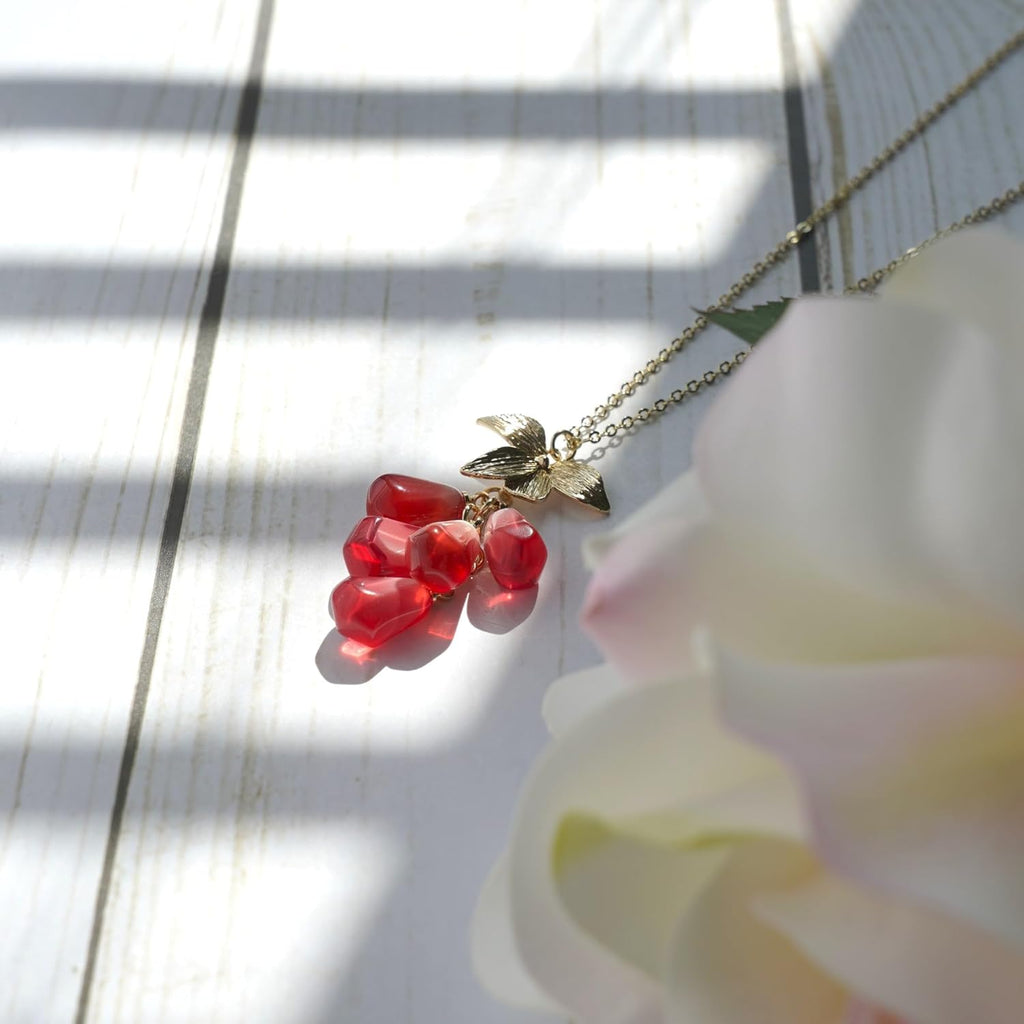 RainDesigns Custom Pomegranate Seed Necklace Make Your Own Gold Leaf Pomegranate Seed Fruit Necklace Handmade Personalized 14K Gold Plated DIY Gift For Women Girl