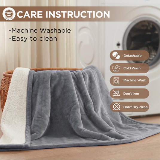 Westinghouse Heated Blanket Queen Size, Soft Flannel to Sherpa Electric Blanket with 10 Heating Levels, 12 Hours Auto Off, Fast Heating Blanket, Machine Washable, 84x90 Inch, Charcoal