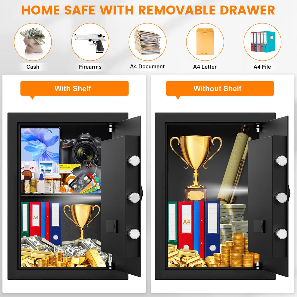 2.8 Cub Grote Thuiskluis Brandwerend Waterdicht, Digitale Brandwerende Kluis Met Brandwerende Tas, Combinatieslot en Alarmsysteem, Brandkluis Voor Thuis Documenten Geld Waardevolle Zaken