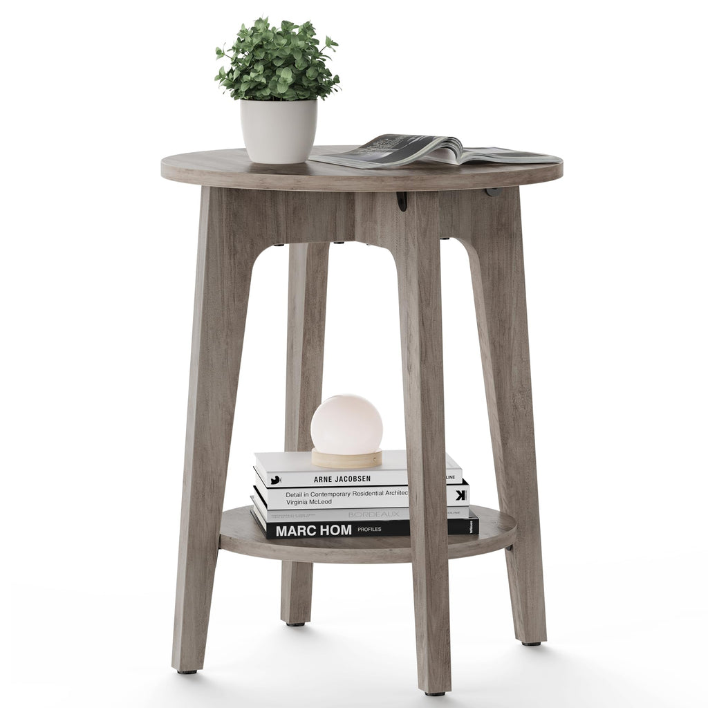 VASAGLE Side Table, Small Round End Table with Lower Shelf, Nightstand for Small Spaces, Living Room, Bedroom, Rustic Walnut ULET283T41
