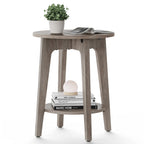 VASAGLE Side Table, Small Round End Table with Lower Shelf, Nightstand for Small Spaces, Living Room, Bedroom, Rustic Walnut ULET283T41