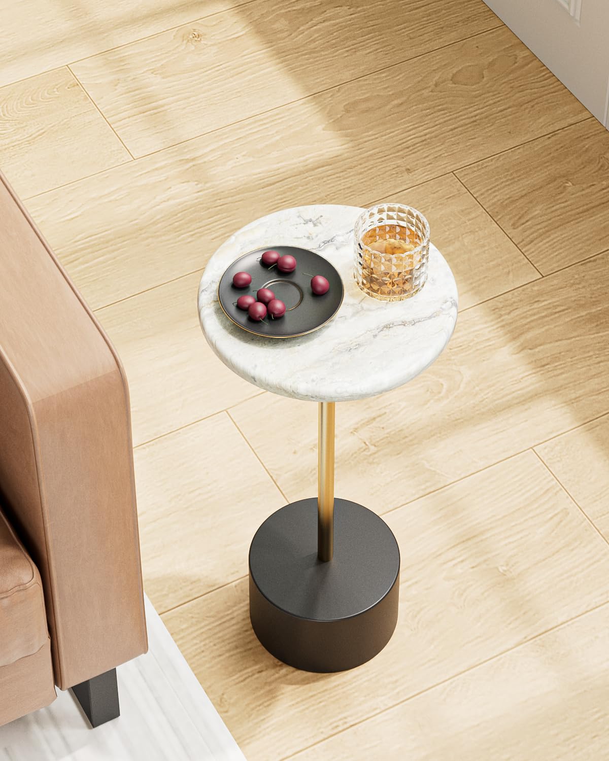 Drink Table Pedestal, Round Side Table, Drink Tables for Small Spaces, Pedestal End Table, Small Pedestal Table (Gold)