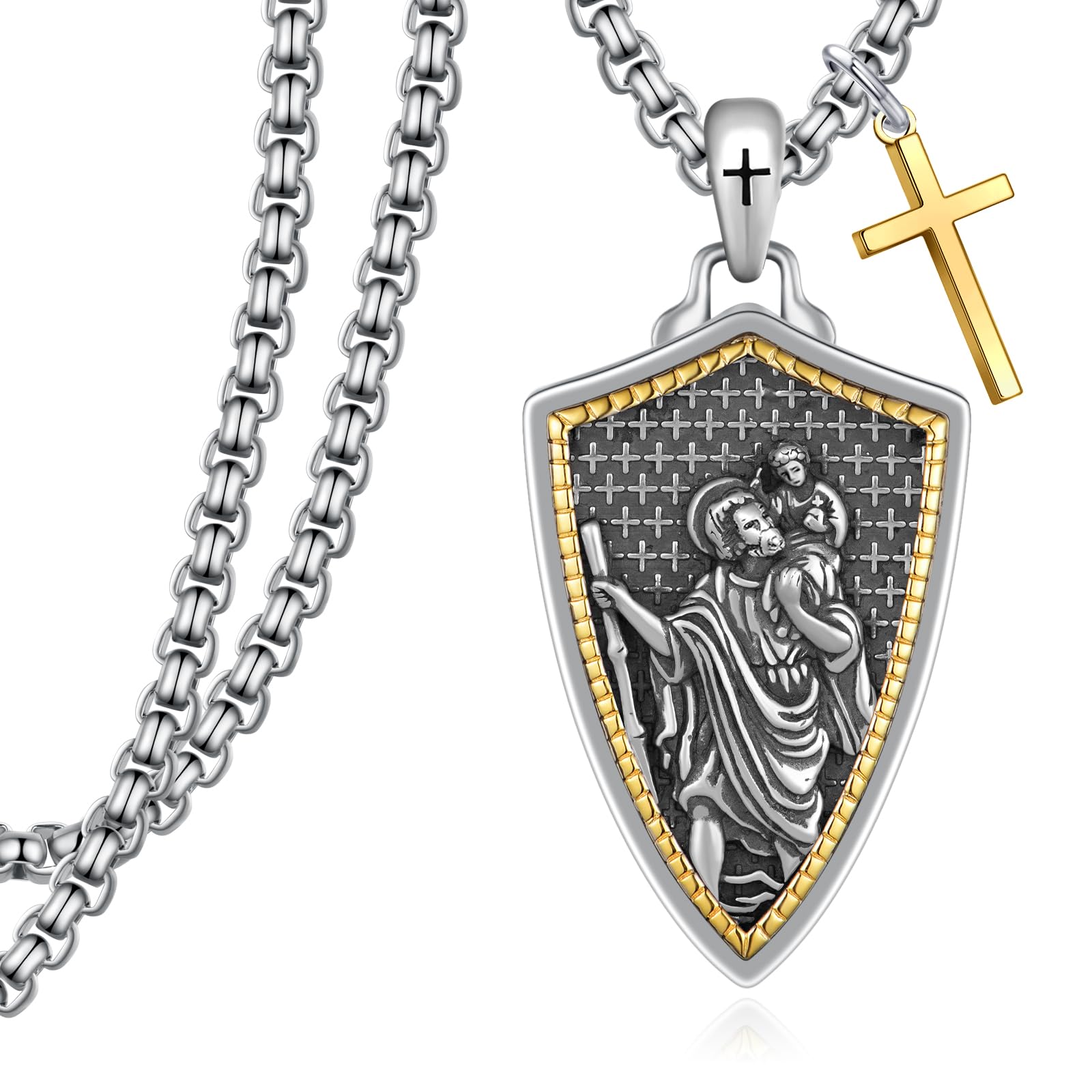 925 Sterling Silver St Michael/St Christopher Pendant Necklace for Men Women Religious Amulets Jewelry Gifts
