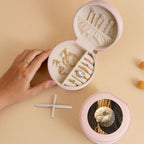 Petoskey Stone Print Round Leather Jewelry Box,Portable Mini Jewelry Home or Travel Storage Box,Used to Store Rings,Earrings,Necklaces,and Bracelets