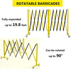 Garvee 19.8 ft Industrial Expandable Metal Barricade, Rotatable & Portable Safety Barrier with a Warning Board and Casters, Retractable Traffic Fence Mobile Safety Barrier Gate Yellow Black