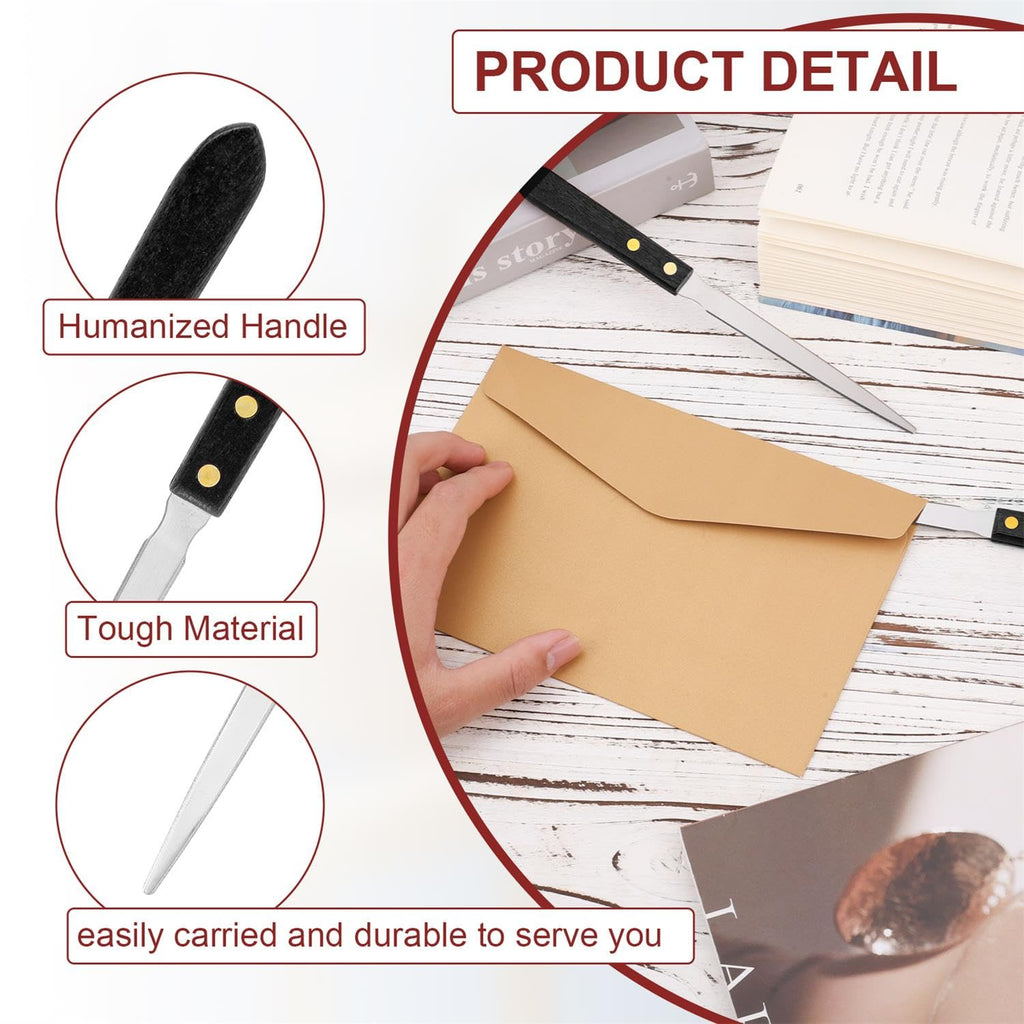 2pcs Letter Openers, Stainless Steel Envelope Openers Metal Mail Opener Tool with Wooden Handle Portable Sharp Envelope Slitter Package Wrapping Paper Cutter Knife for Home Office School Work Uses