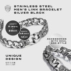 Urban Jewelry Men’s Stainless Steel Link Bracelet – 9-Inch Heavy 0.5” Wide Chain – Silver/Black or Gold/Black – Chain Option – Bold Design – Gift Box Included