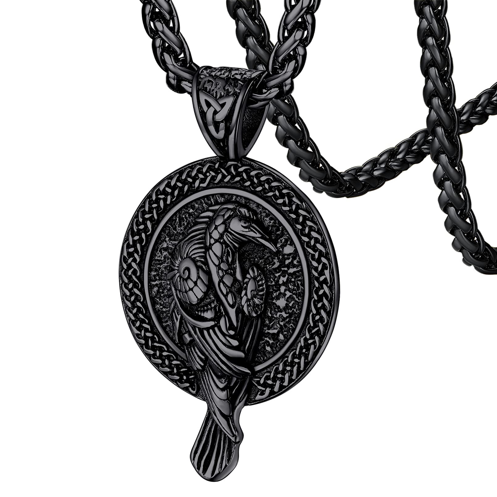 FaithHeart Viking Raven Necklace for Men, Norse Mythology Raven Skull Pendant Sturdy Stainless Steel Amulet Jewelry Gift for Men