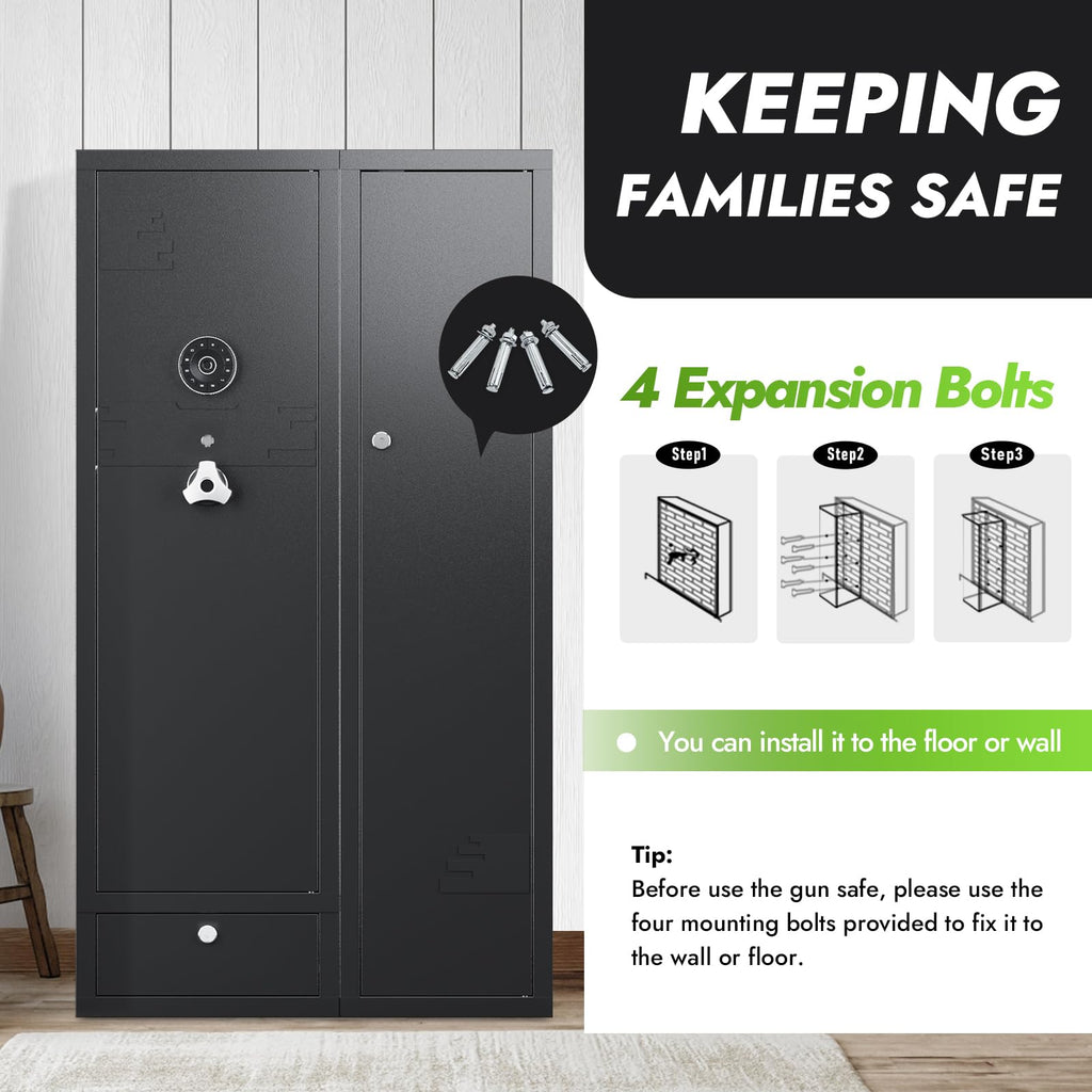 KAER 15-18 Gun Safe,Gun Safes for Rifles and Pistols,Rifle Safe,Gun Cabinet,Gun Safes for Home,Gun Safe for Rifles with Digital Keypad,Drawer,Removable Shelf (Unassembled)