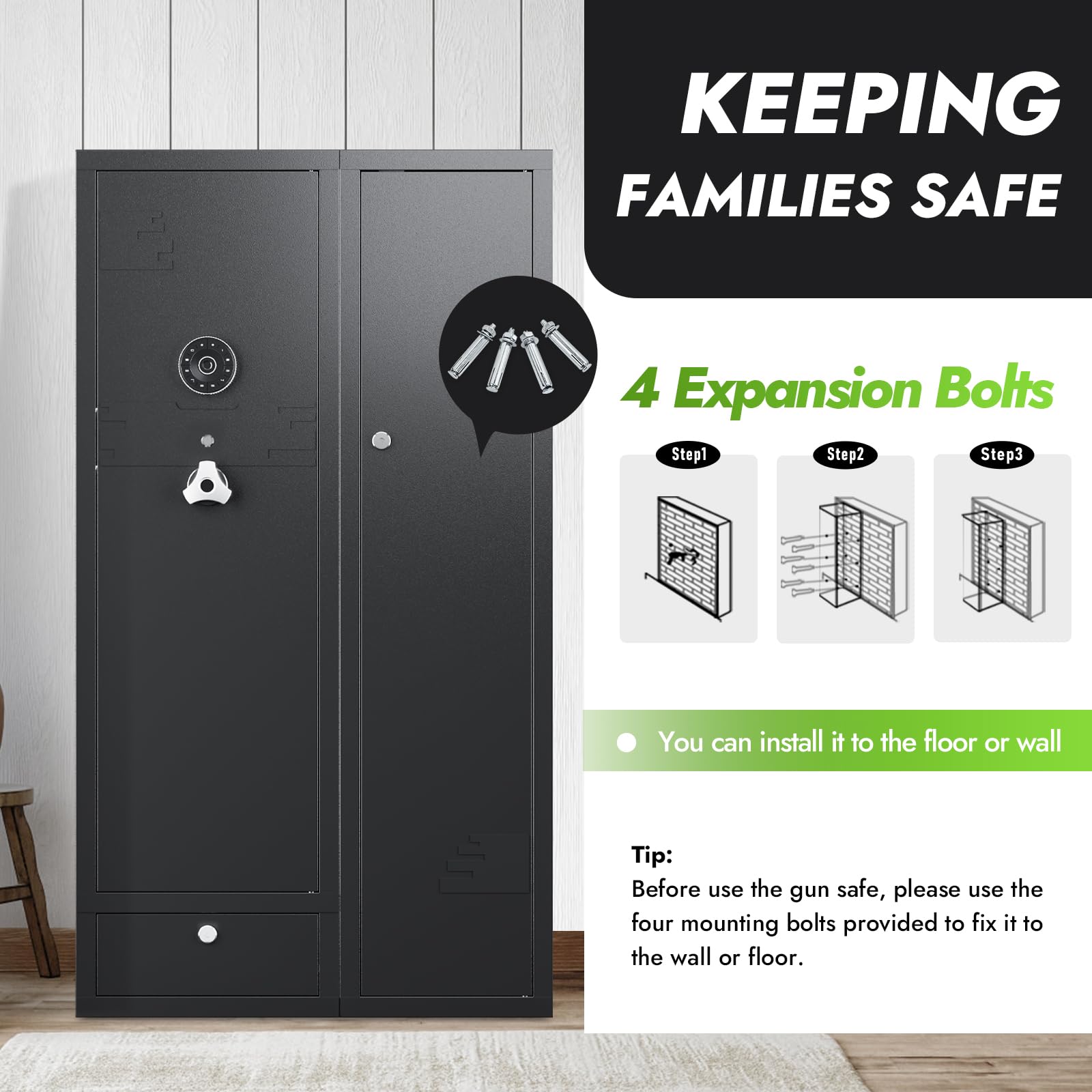 KAER 15-18 Gun Safe,Gun Safes for Rifles and Pistols,Rifle Safe,Gun Cabinet,Gun Safes for Home,Gun Safe for Rifles with Digital Keypad,Drawer,Removable Shelf (Unassembled)