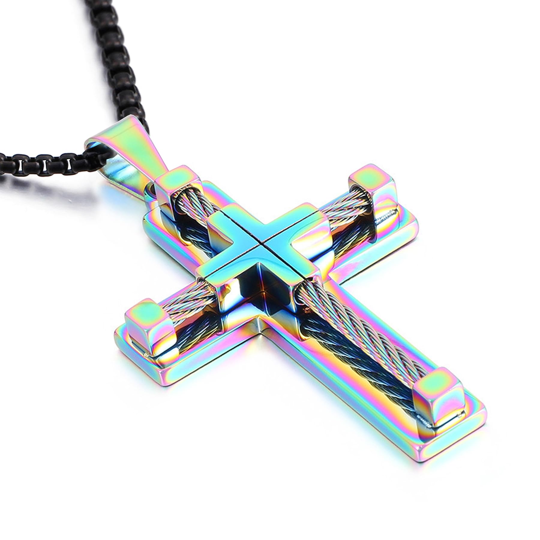 YL Men's Cross Necklace 316L Stainless Steel Large Jesus Christ Pendant Jewelry Rolo Chain for 24''