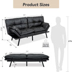 Convertible Faux Leather Futon Sofa Couch,Memory Foam Futon Couch Bed,Loveseat Sleeper Sofa Bed,Small Splitback Modern Folding Sofa Bed for Living Room,Office,Apartment,Matte Black