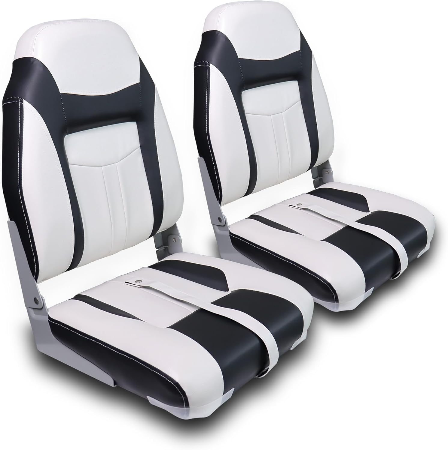 High Back Boat Seats 2 Pack, Folding Fishing Bass Boat Seat, White and Black