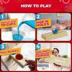 SWOOC Games - Giant Tower Party Game with Hidden Shots Holes & 60 Commands - Includes 60 Blocks, 104 Disposable Cups with Lids & Carrying Case - Tipsy Topple Game - 2.5ft - Grows to 5ft