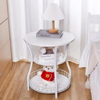 Round Side Table,3 Tier End Table with Storage Shelves for Living Room, Accent Sofa Couch Table for Small Spaces,Nightstand with Metal Frame for Bedroom, Rustic Brown - 19.7"