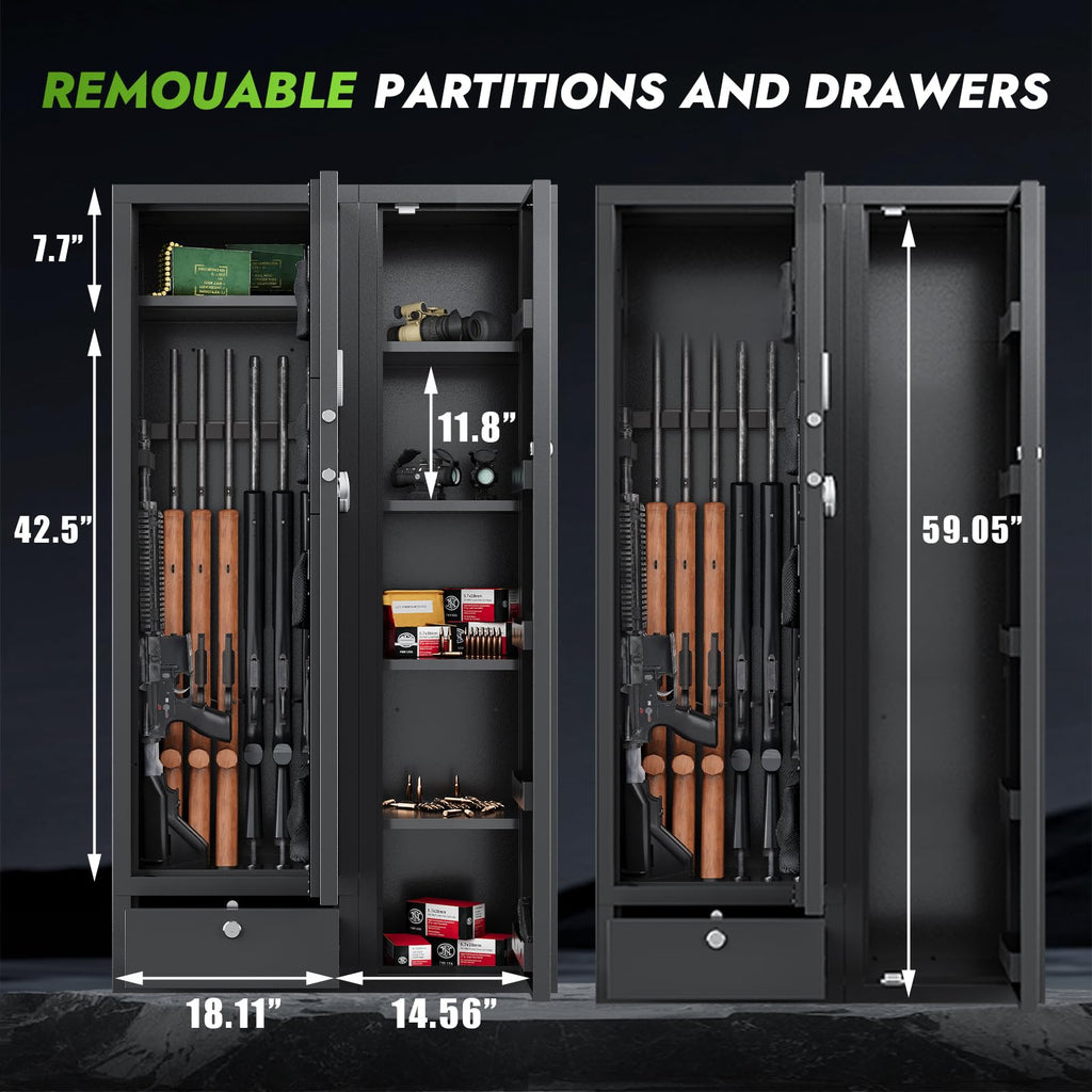 KAER 15-18 Gun Safe,Gun Safes for Rifles and Pistols,Rifle Safe,Gun Cabinet,Gun Safes for Home,Gun Safe for Rifles with Digital Keypad,Drawer,Removable Shelf (Unassembled)