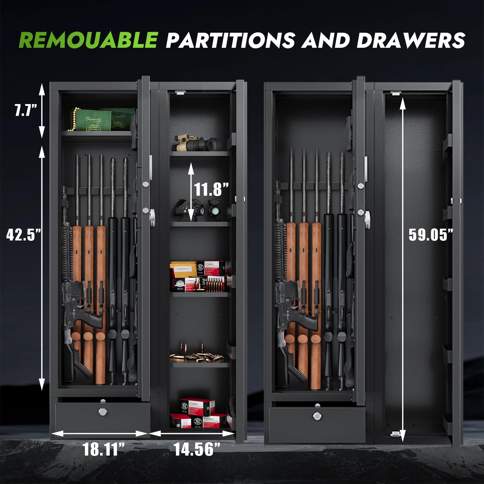 KAER 15-18 Gun Safe,Gun Safes for Rifles and Pistols,Rifle Safe,Gun Cabinet,Gun Safes for Home,Gun Safe for Rifles with Digital Keypad,Drawer,Removable Shelf (Unassembled)