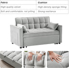 3 in 1 Convertible Sleeper Sofa Bed, Futon Couches for Living Room with Side Pocket | Adjustable Backrest | Velvet Fabric | Pull Out Couch | Small Loveseat | Sectional Sofa Bed(Grey)