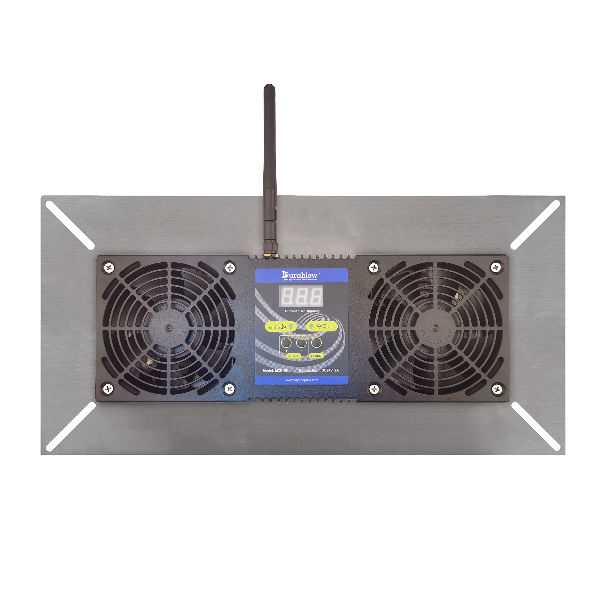 Durablow 220 CFM Air-Out Stainless Steel Crawl Space Vent Fan, Dual Fans with Dehumidistat & Thermostat, Foundation Vent, Radon Mitigation, for Crawl Space, Basement (Stainless Steel 430, M2D-S430)