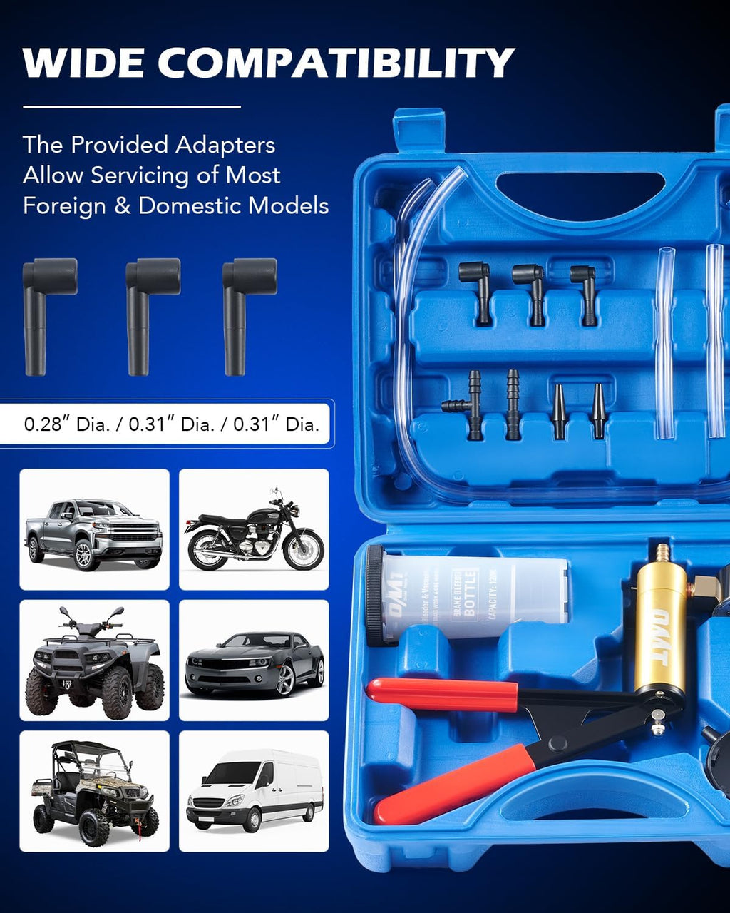 Orion Motor Tech Brake Bleeder Kit with Hand Vacuum Pump and Adapters, Brake Bleeding Kit for Brake Fluid Power Steering Fluid More, Vacuum Brake Bleeder Pump with Pressure Gauge