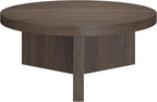 Henn&Hart 36" Fluted Round Wood Pedestal Low-Profile Coffee Table for Living Room, Family Room, or Office, Alder Brown