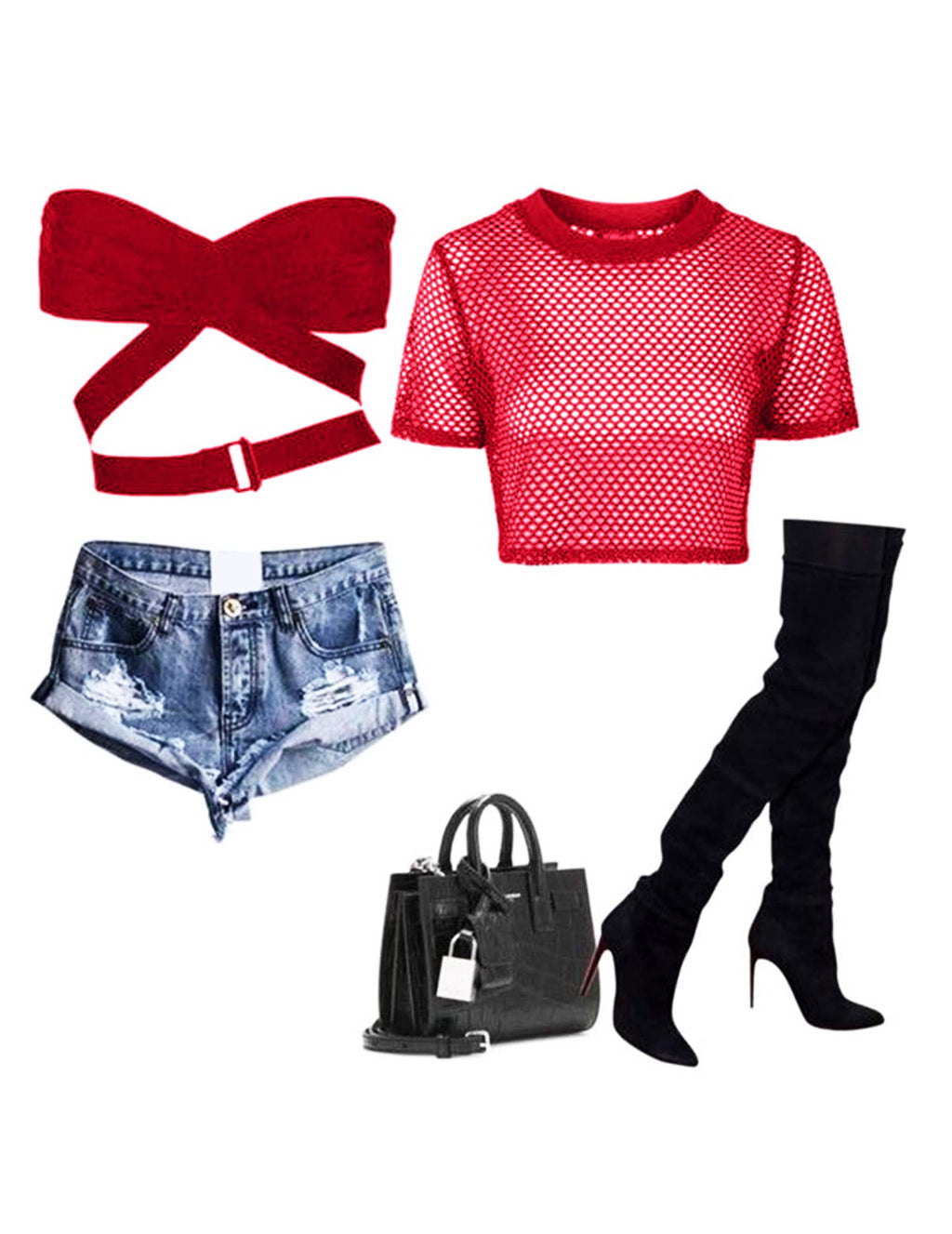 Avidlove Top Corto Transparente para Mujer Camiseta de Manga Corta de Red Transparente Cuello O Bikini Pulóver Rojo, S