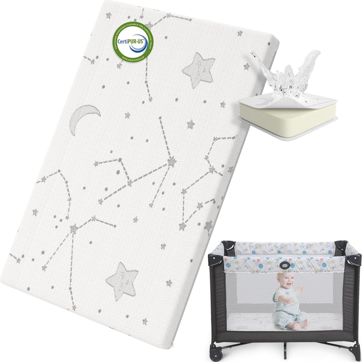 YENING Pack and Play Mattress Topper Baby Pack N Play Mattresses for Playpen and Playard with Washable Cover 38"x26"x1", 1 Pack Firm Foam