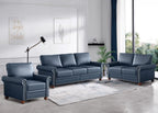 3 Piece Faux Leather Sofa Set,Mid Century Modern Couch and Loveseat Sets with Storage,Comfy Deep Seat Sofa with Nailhead Trim & Rolled Arm for Living Room,Office(Armchair+Loveseat+3 Seater,Navy Blue)