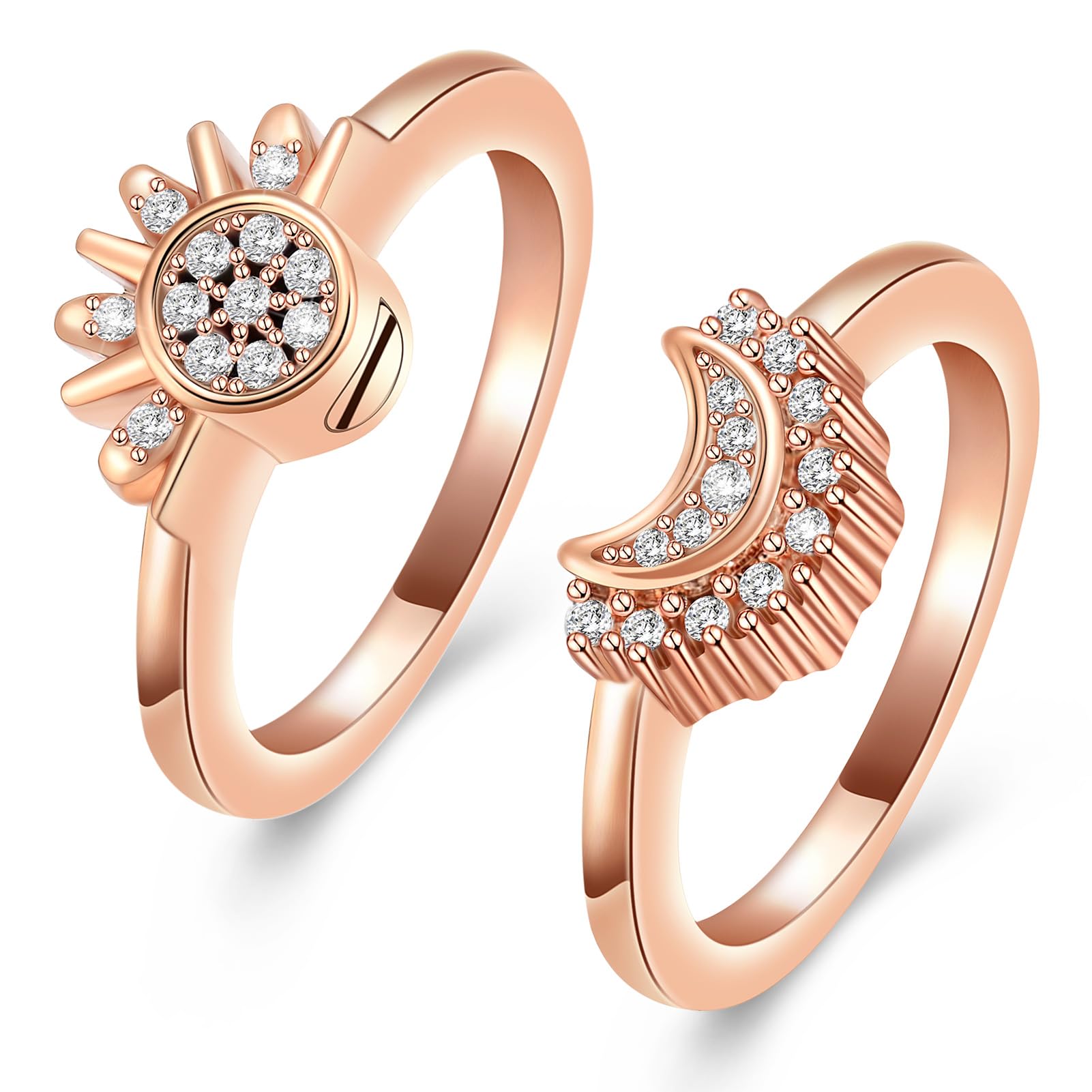 Cremation Jewelry for Ashes Rings - Celestial Sun and Moon Ring Set,Sparkling Sun Ring/Blue Moon Ring/Silver Plating,Friendship Promise Ring,Stackable Celestial Rings,Gift for Women/Girls