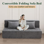 HOMFINE Folding Sofa Bed - Convertible Sleeper Chair with Pillow, Fold Out Couch, Foam Floor Mattress, Futon Couch, Lazy Sofa for Living Room/Dorm/Guest Room/Home Office, Queen, Grey