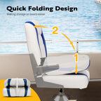 VIVOHOME Folding Low Back Boat Seats 2 Pack, Waterproof Boat Captain Chairs, 4 Mounting Screws Included, White and Blue