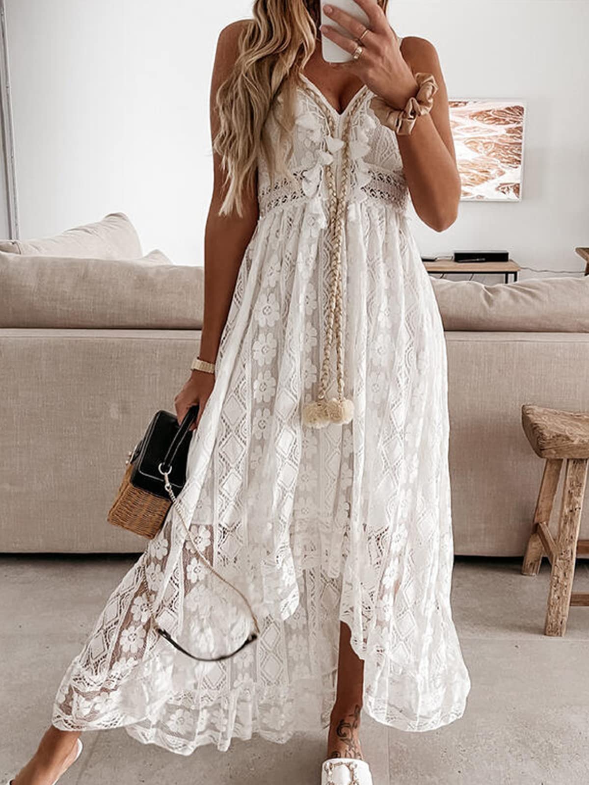 CUPSHE Women's Summer Dresses Sleeveless Lace Casual Tassel Beach Spag Grand Goldman CUPSHE Women's Summer Dresses Sleeveless Lace Casual Tassel Beach Spag Grand Goldman