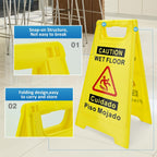 2 Pack Caution Wet Floor Sign, 17.5" Height, Bright Yellow, Double-Sided A-Frame Safety Caution Sign Commercial, Bilingual Caution Message