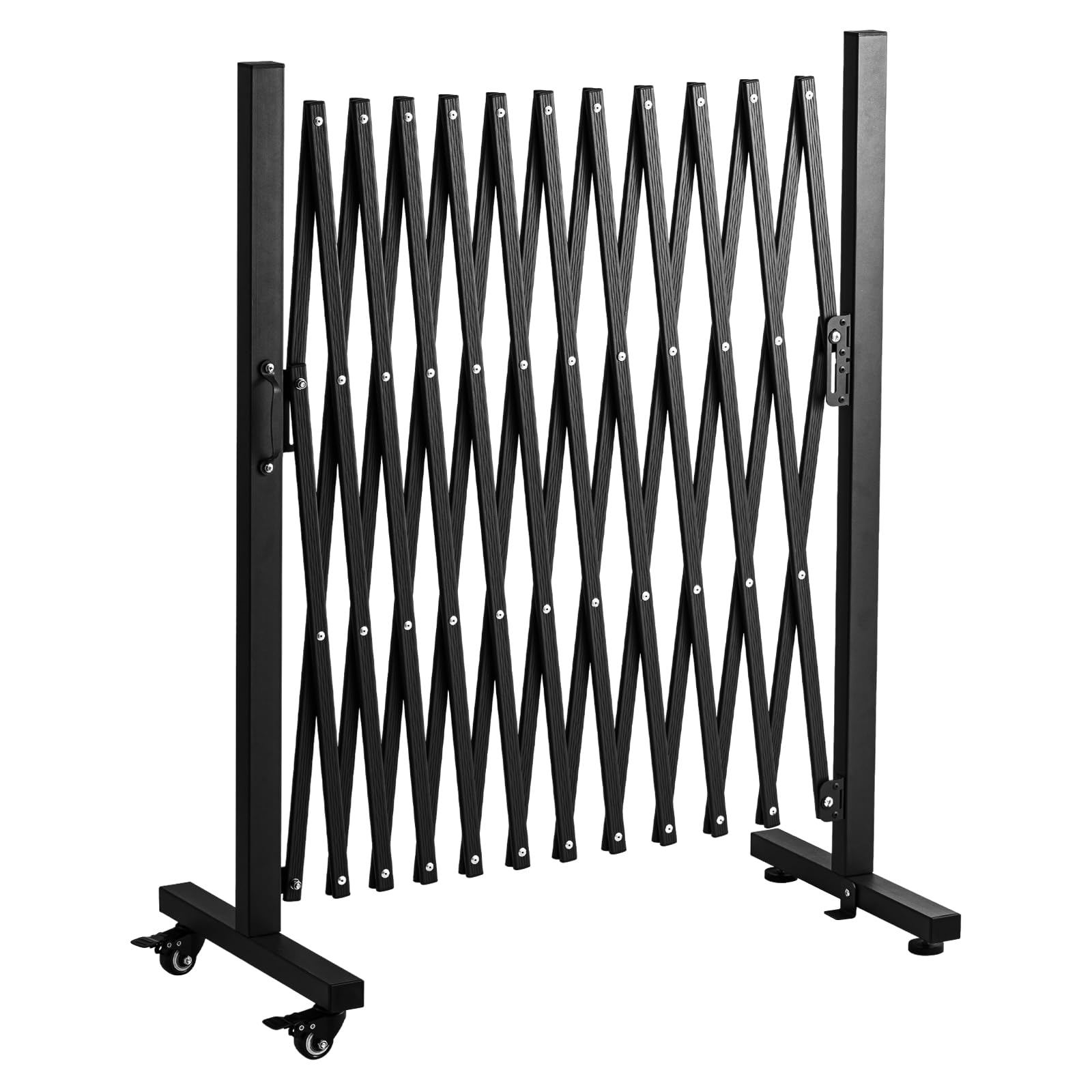 TECSPACE Aluminum Expandable Garden Fence, Portable Barricade Gate with Casters, Adjustable Retractable Fence Mobile Barricade Safety Barrier (Brown, 201×15×41 inch)