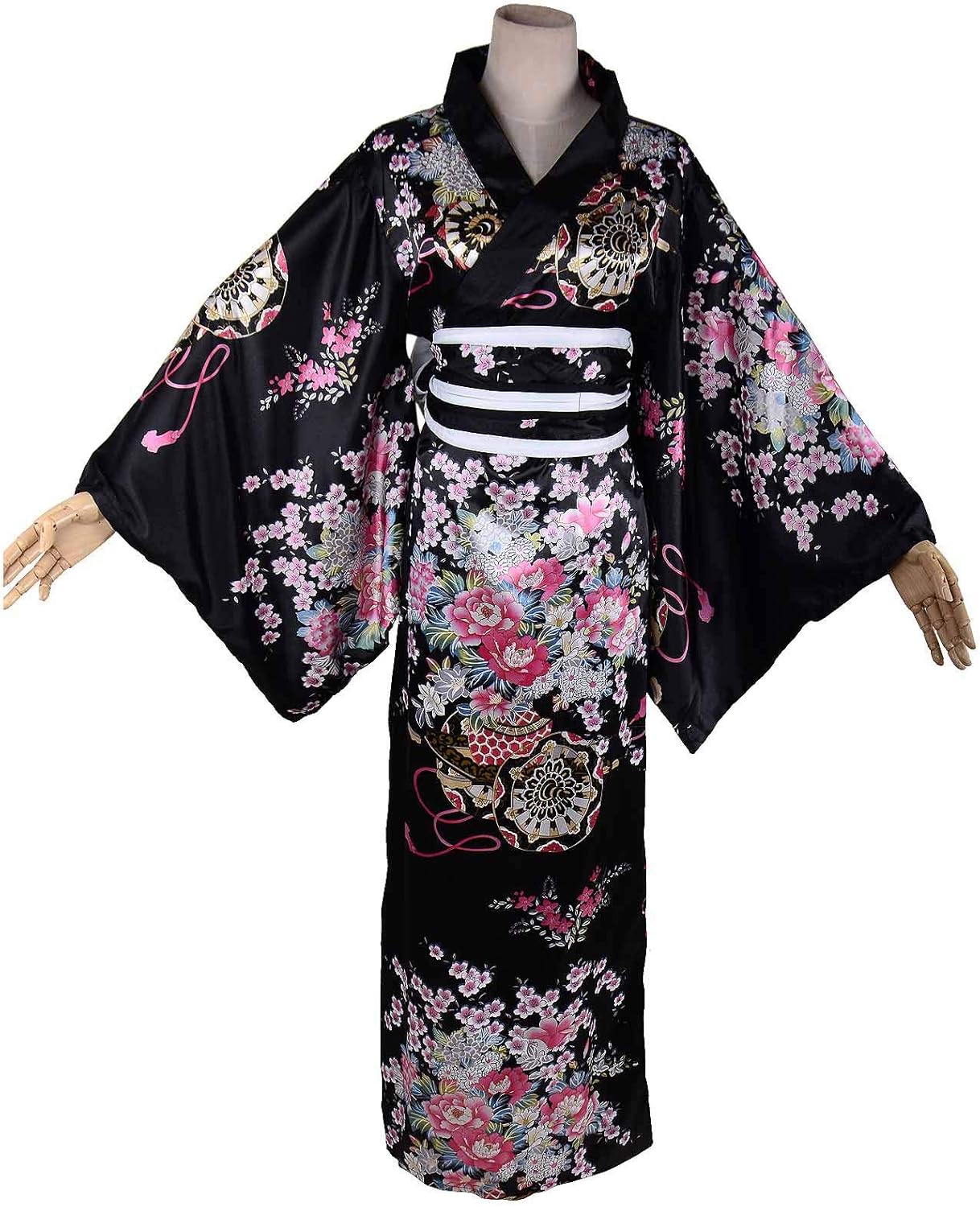 Kimono Costume Adult Japanese Geisha Floral Patten Gown Blossom Bathrobe Sleepwear With Obi Belt