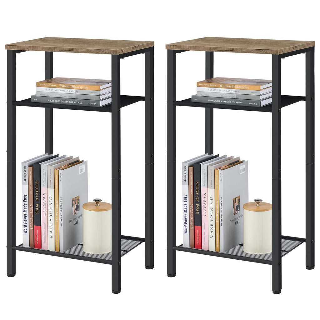 Hoctieon 3 Tier End Table, Telephone Table, Tall Side Table with Storage, Small Nightstand for Small Spaces, Metal Frame, For Living Room, Bedroom, Sofa Couch, Hall, Easy Assembly, Black