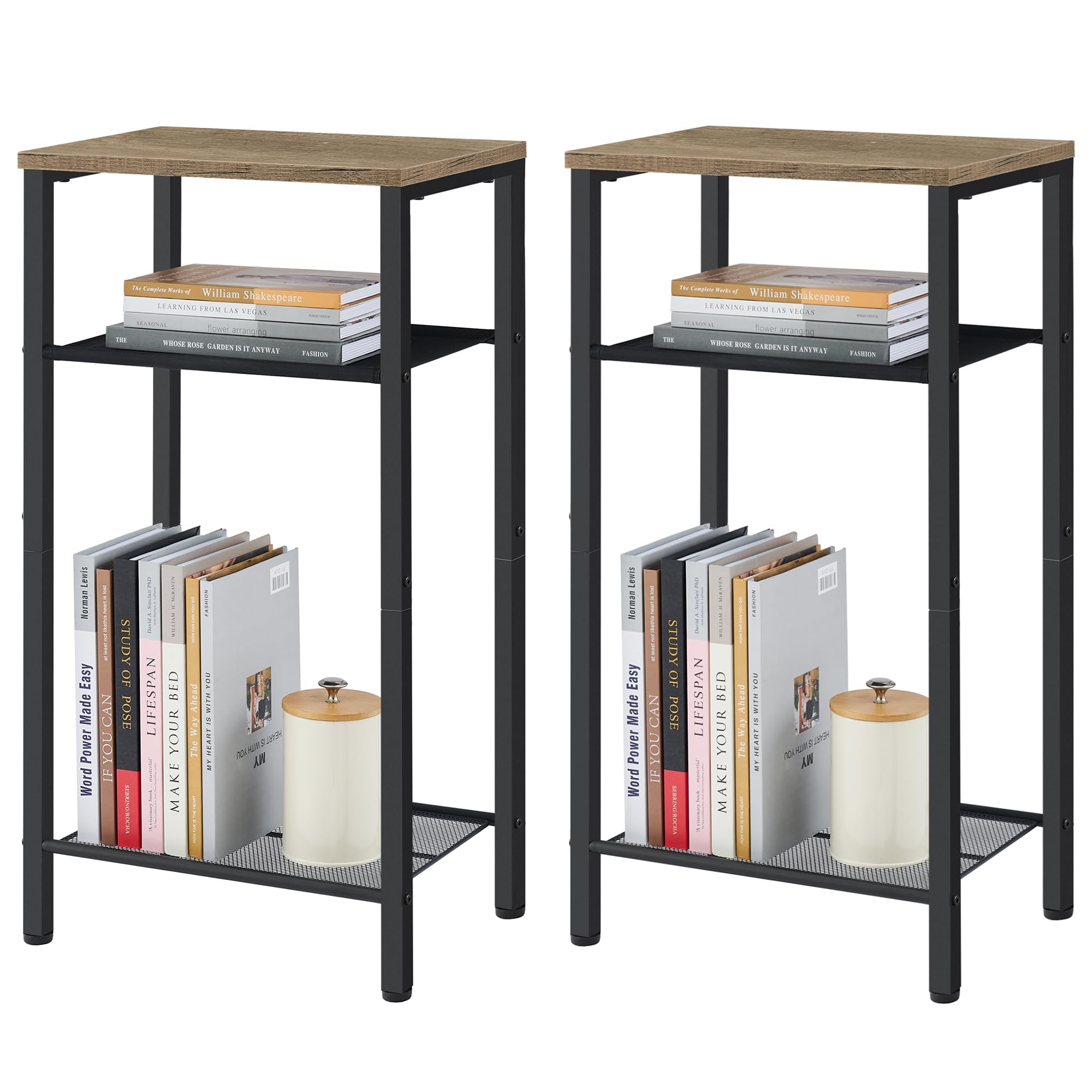 Hoctieon 3 Tier End Table, Telephone Table, Tall Side Table with Storage, Small Nightstand for Small Spaces, Metal Frame, For Living Room, Bedroom, Sofa Couch, Hall, Easy Assembly, Black